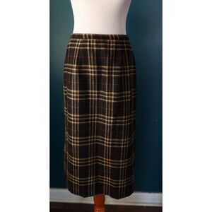 Vintage Sag Harbor Tartan Wool Plaid Dark Academia Preppy Long Pencil Skirt 10P
